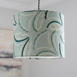 Heart & Soul Green Leaf Embroidered Drum Lamp Shade Green