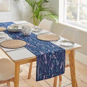 Whimsical Floral Table Runner 35cm x 178cm Navy (Blue)