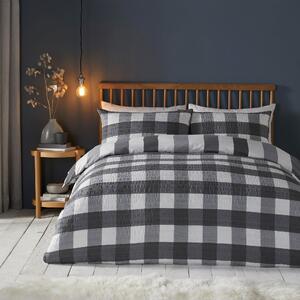 Fusion Snug Seersucker Gingham Check Charcoal Duvet Cover and Pillowcase Set Charcoal