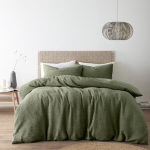 Amberley Waffle Cotton Olive Duvet Cover and Pillowcase Set Green