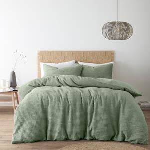 Amberley Waffle Cotton Duvet Cover and Pillowcase Set Sage (Green)