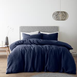 Amberley Waffle Cotton Navy Duvet Cover and Pillowcase Set Navy Blue