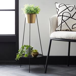 Metal Plant Stand with Gold Pot Black