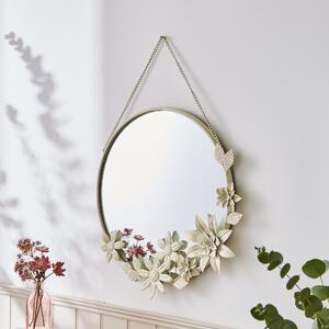 Vintage Floral Round Hanging Wall Mirror Cream