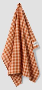 Cinnamon/Peach Colour Drenched Gingham Linen Blend Tea Towel | 50 x 70 cm | Piglet in Bed