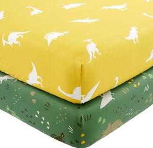 Dino Pack of 2 Fitted Sheets Ochre