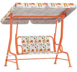 AIYAPLAY Kids Porch Swing, 2-Seater Patio Swing Bench Hammock with Seat Belts, Adjustable Canopy for Garden, Orange