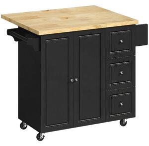 HOMCOM Kitchen Island on Wheels, Rolling Kitchen Storage Trolley with Drop Leaf, Drawers, Towel and Spice Rack, Black