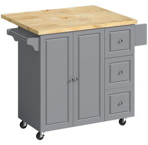 HOMCOM Kitchen Island on Wheels, Rolling Kitchen Storage Trolley with Drop Leaf, Drawers, Towel and Spice Rack, Grey