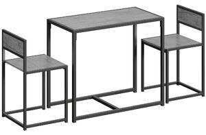 HOMCOM 3 Piece Table Stool Set - Charcoal Grey Wood-Effect
