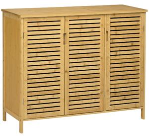 HOMCOM Rustic Shoe Cabinet, 3 Door Shoe Storage Cabinet with 8 Shelves, Natural Wood Finish