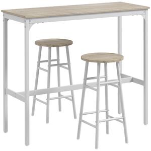 HOMCOM 3 Piece Bar Table Set with 2 Stools, Industrial Bar Table and Stool Set, Dining Table and Chair Set, Oak