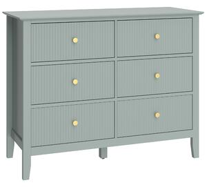 HOMCOM Fluted Dresser, 6 Drawer Chest of Drawers for Bedroom, Living Room, Hallway, Closet, Green