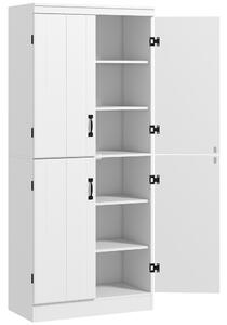 HOMCOM 4-Door Tall Kitchen Cupboard, Freestanding 6-Tier Storage Cabinet with 2 Adjustable Shelves for Living Room, Dining Room, White Aosom UK
