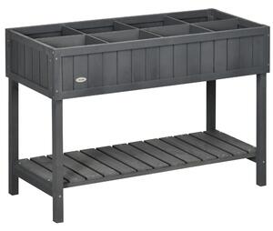 Outsunny Fir Wood Raised Rectangular 8 Compartment Plant Stand Dark Grey