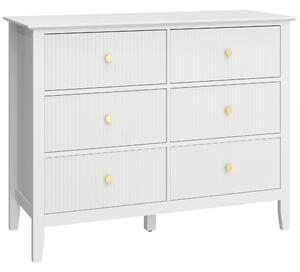 HOMCOM Fluted Dresser, 6 Drawer Chest of Drawers for Bedroom, Living Room, Hallway, Closet, White