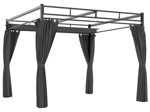 Outsunny 3 x 3 m Pergola with Retractable Roof Canopy and Curtains, UPF30+ Metal Frame Garden Pergola Gazebo Sun Shade, Dark Grey