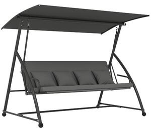 Outsunny Outdoor 2-in-1 Swing Chair Lounger 3 Seater Garden Swing Seat Bed Convertible Tilt Canopy W/ Cushion, Dark Grey