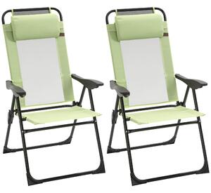 Outsunny Set of 2 Portable Folding Recliner Metal Outdoor Patio Chaise Lounge Chairs with Adjustable Backrest, Green