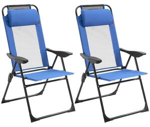 Outsunny Set of 2 Portable Folding Recliner Metal Outdoor Patio Chaise Lounge Chairs with Adjustable Backrest, Blue