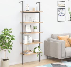 5-Tier Leaning Shelf Light Brown and Black 64x35x185 cm