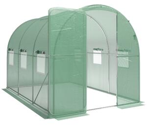 Outsunny 2 x 3 m Walk-in Polytunnel Greenhouse with Hinged Door and 6 Roll Up Mesh Windows, Garden Tunnel Warm House Tent, Green
