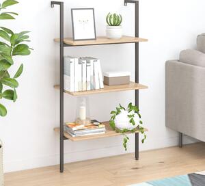 3-Tier Leaning Shelf Light Brown and Black 64x35x120.5 cm