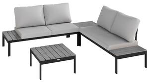 Outsunny Four-Piece Garden Corner Sofa Set with 2 Loveseats and 2 Coffee Tables - Grey Aosom UK