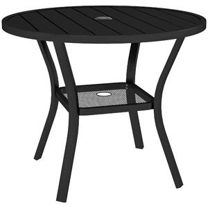 Outsunny 90 cm Garden Dining Table with 4-5 cm Parasol Hole, Round Outdoor Dining Table with Slatted Metal Top for Balcony, Porch, Black