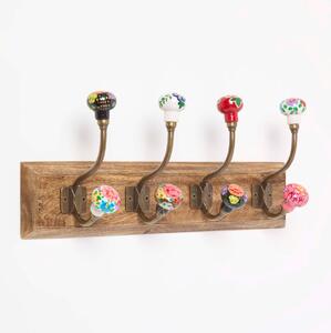 Homescapes Floral Decorative Wall Coat Rack, Wooden wall hook with Flowers