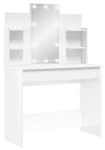 Dressing Table with LED Lights High Gloss White 96x40x142 cm