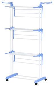 HOMCOM Foldable Clothes Drying Rack, 4-Tier Steel Garment Laundry Rack with Castors for Indoor and Outdoor Use, Blue