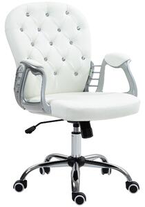 Vinsetto Office Chair Ergonomic 360° Swivel PU Diamante Padded Base 5 Castor Wheels for Home Work White