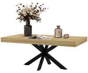 HOMCOM Industrial Coffee Table, Rectangular End Table with Crossed Steel Frame for Living Room, 110 x 60 x 45cm, Natural Wood Finish
