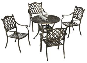 Outsunny 5-Piece Outdoor Furniture Dining Set, Cast Aluminum Conversation Set Includes 4 Chairs, 1 Round Table with Umbrella Hole for Patio Garden