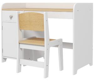 ZONEKIZ Kids Desk and Chair Set for 3-6 Year Old with Storage Drawer, Study Table and Chair for Children, White