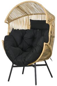 Outsunny PE Rattan Leisure Chair with 14cm Thick Seat Cushion, Steel Frame Garden Egg Chair with Comfortable Headrest, Adjustable Feet, Sand