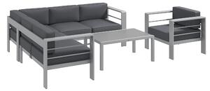 Outsunny Five-Piece Aluminium Garden Sofa Set, with Glass-Top Table - Grey