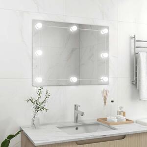 Wall Frameless Mirror with LED Lights Rectangular Glass