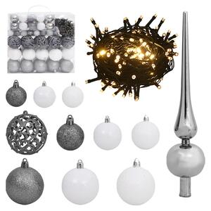 120 Piece Christmas Ball Set with Peak and 300 LEDs White&Gey