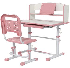 ZONEKIZ Adjustable Children's Study Desk and Chair Set with Drawer, Storage Shelf for Homework, 80 x 54.5 x 104 cm, Pink
