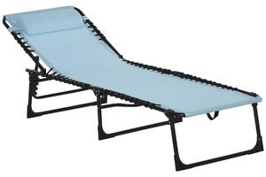 Outsunny Folding Sun Lounger, Beach Chaise Chair, 4 Position Adjustable, Garden Cot Camping Recliner, Baby Blue