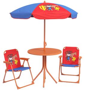 Outsunny Children's Cowboy-Themed Picnic Table Set with Foldable Seats and Adjustable Sun Parasol, Durable Outdoor Garden Furniture