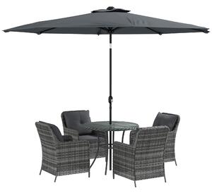 Outsunny 6 Pieces Garden Dining Set, 4 Seater Rattan Dining Set Outdoor with Umbrella, Cushions, Tempered Glass Top Table