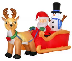 HOMCOM 1.3m Christmas Inflatable Santa Claus on Sleigh Deer, LED Lighted for Home Indoor Outdoor Garden Lawn Decoration Party Prop