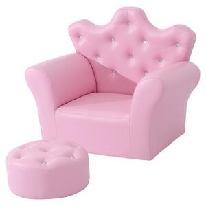 HOMCOM Children Kids Sofa Set Armchair Chair Seat with Free Footstool PU Leather Pink