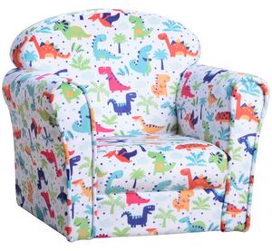 HOMCOM Children Armchair Kids Sofa Tub Chair Seat Cartoon Dinosaur Pattern Bedroom Flannel Wooden Frame Non-slip Playroom Seater