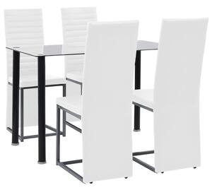 Dining Set 5 Pieces Steel and Tempered Glass Black and White