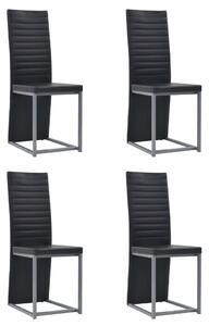 Dining Set 5 Pieces Faux Leather and Steel Glass Black