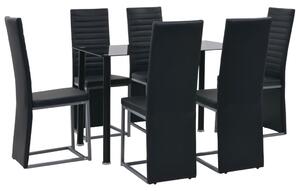 Dining Set 7 Pieces Steel and Tempered Glass Black